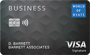 World of Hyatt Business Credit Card promotional image with dark background and lighting