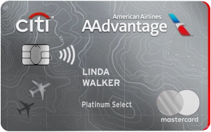 Citi AAdvantage Platinum Select World Elite Mastercard featuring purple and white design with American Airlines branding